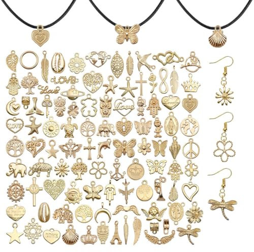 100 Pièces Breloques Creation Bijoux pour Bracelet Mixte Charms Pendentifs DIY Collier Bracelet pour la Fabrication de Bijoux Lot en Vrac pour Création de Collier Bracelet