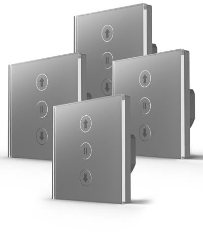 Interruptor Persiana Wifi 80 * 80mm, Interruptor de Persiana Inteligente Control por Voz Compatible con Alexa/Google Home/Smart Life, Requiere Cable Neutro, Gris