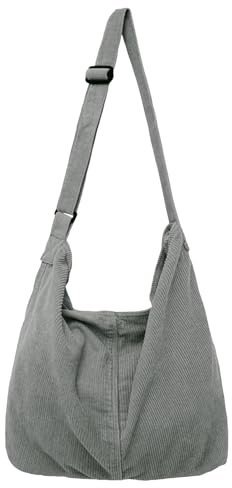 X SIM FITNESSX Unisex Cord Tasche Umhängetasche Schultertasche groß Damen Shopper Tasche Fashion Stofftasche für Alltag/Büro/Schule/Reisen (Grau)