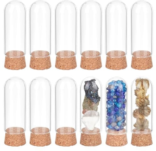 BENECREAT 15 Pack Glass Dome Decorative Jars, 59x20mm Dome Cloche Cover Decoration Bottles with Cork Stoppers for Mother's Day Wedding Party Favors, Small Arts Projects, Home Decoration