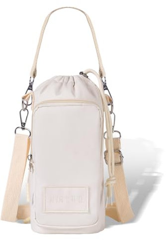 Water Bottle Carrier Bag with Shoulder Strap Insulated Water Bottle Holder 300-1200ML with Pocket Water Bottle Pouch Sleeve Sling Crossbody Water Bottle Bag for Walking Hiking Camping Travel (Cream)