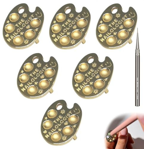 Fingertip Nail Art Palette Ring, Mini Manicure Palette Nail Pallet for Nail Art, Metal Nail Art Tools Makeup Palettes Finger Rings, Wearable Nail Art Polish Holder Paint Palette (6Pcs)