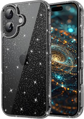 Anfire - Custodia per iPhone 16, in paillettes Bling, TPU Silicone, sottile, per ragazze, protezione della fotocamera, custodia antiurto, trasparente per iPhone 16