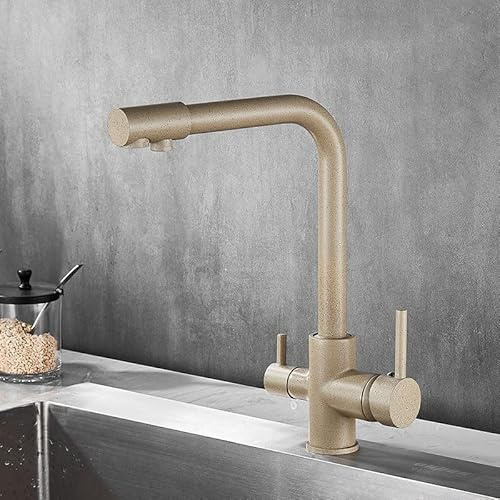 VAYEODEYU Robinet de cuisine, Robinet 3 voies for filtre d'évier de cuisine, mitigeur monotrou pivotant, mitigeur de cuisine 3 en 1 avec eau filtrée, beige(Beige)