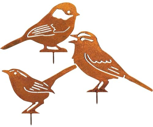 Voarge Rostiges Vögel Deko Rost, Edelrost Metall Vogel Stecker Gartendeko Rostoptik mit Schraubgewinde,für Holz Zaunfiguren Gartendeko (Rostiger Vogel(3))
