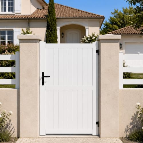 Gefradis Portillon PVC Blanc Largeur 100 cm x Hauteur 160 cm Plein GUÉRANDE - poignée à Gauche Fabrication française