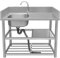 Fregadero Exterior Jardin, Fregadero Comercial de Acero Inoxidable con Mesa de Limpieza y Estantes, Grifo de Agua Fría y Caliente, Mangueras y Kit de Desagüe(80x50x80cm/31.5x19.5x31.5in)