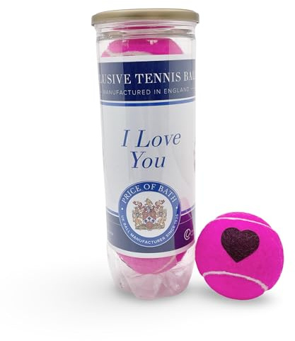 3 Tennisbälle mit „I Love You“-Herzaufdruck in Tube | Für Ihren Tennisliebhaber! | Typ 2 ITF-Standard, für dem Spielplatz | Einzigartiges Geschenk zum Valentinstag oder Geburtstag | (Rosa)