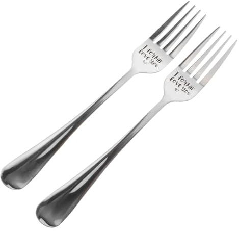TOYANDONA 2 Stück Edelstahl gabeln mit Gravur I Forking Love You Romantische Besteckgabeln für Spülmaschinenfest Glatte Oberfläche für Dessert Obst und Snacks