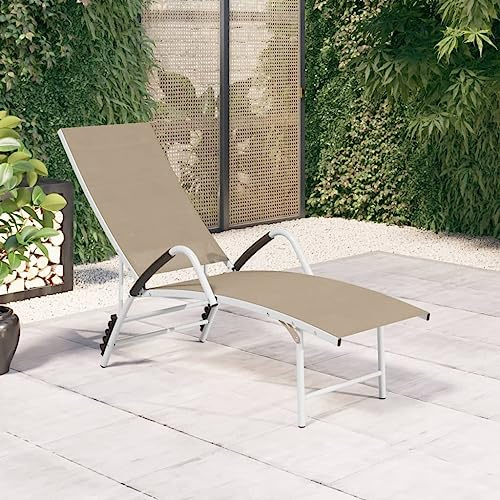 Ziaphsol Sonnenliege Textilene und Aluminium Creme, verstellbar, extra hoch für einfaches Aufstehen, Gartenliege Outdoor Lounge Chair, Poolbereich, Terrasse