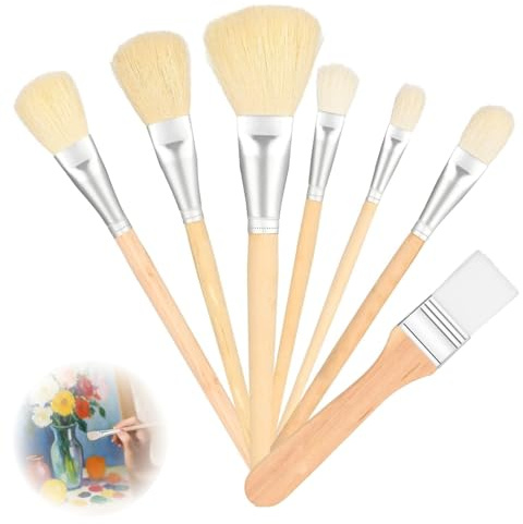 Painting Brush Set – 7 PCS Oil Paint Brushes with Wooden Handle – Goat Hair Blending Brushes Assorted Sizes – Artist Painting Brushes Art for Acrylic, Watercolor, Oil Painting & Art Projects