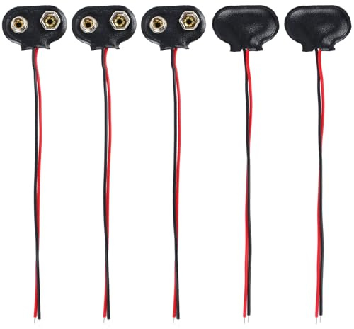 5 Pezzi Connettore a Scatto per Batterie 9v, Supporto Connettore Clip per Batteria 9V, Alloggiamenti in Plastica Rigida Nera, 15 cm Collegamento Cavi, Nero e Rosso