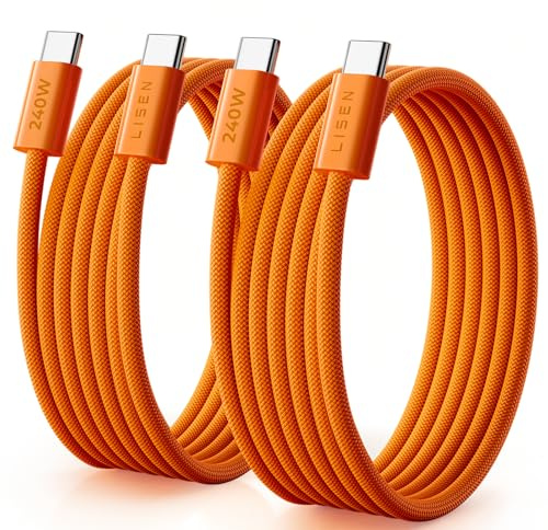 LISEN 240W USBC to USBC Cable [2-Pack 2m] C to C Charger Cable Fast Charge Type C Charger Cable Fast Charging for iPhone 17 16 15 Pro Max, MacBook Pro/Air, iPad Pro, Galaxy S25, Switch 2, orange