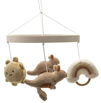 Jollein Mobile Baby – Kangaroots – Holzring mit Stofffiguren – Kängurus, Sonne & Regenbogen – Baby Mobile für Babybett & Laufgitter – Beruhigende Deko – Geschenk zur Geburt