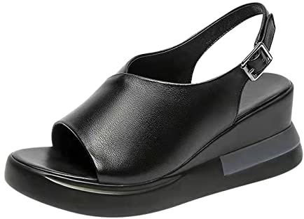 ZTFYKLIN Sandales Femme Été Confortable À Talons Compensés Plate- D'Été Pour Femmes En Cuir Confortables Toe Chaussure Soft Noir Chaussures Randonnee Et Mules Sandale De Randonnée Pieds Larges