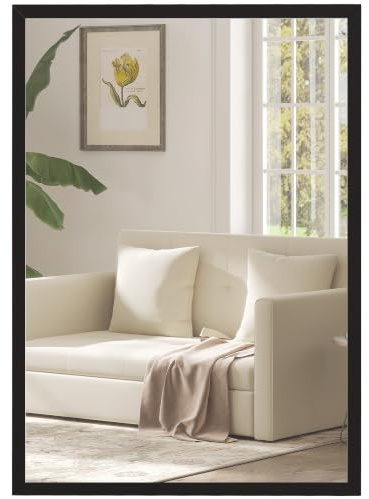 HOMCOM Wandspiegel Dekorativer Hängespiegel 50 x 70 cm Schwarz | Rechteckig Spiegel, Badezimmerspiegel, für Schlafzimmer Badezimmer Wohnzimmer Flur