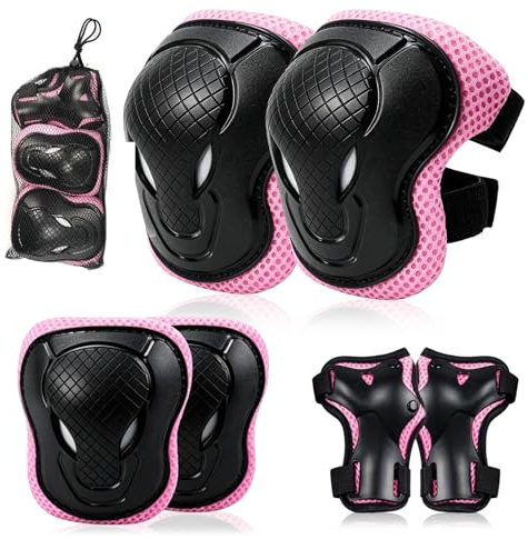 Ginocchiere Bambini Set Protezioni, Kit 6 Pezzi Regolabile con Ginocchiere Gomitiere e Polsiere Attrezzatura Protettiva per Pattini Skateboard Scooter Bici Pattini in Linea Bambini