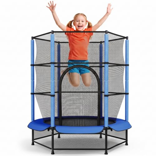 LIFERUN Trampolin für Kinder, Trampolin Outdoor Ø140cm, Trampolin Indoor Kinder mit Sicherheitsnetz, Gartentrampolin für Training & Unterhaltung, bis 50 kg, Spielzeug Geschenk Kinder