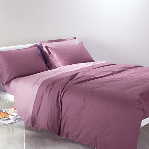 Caleffi 64656 Cotone Bicolor Completo Copripiumino per Singolo Letto, Orchidea