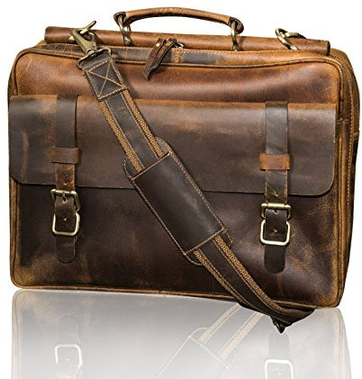 Maletín Cuero para Portátil Bolso de Cuero Bolsa de Hombro Maletín de Cuero para Hombre