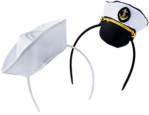Tigerdoe Matrosenmütze - Yacht Kapitän Hat - Kostüm-Stirnband - Mini-Hut-Stirnband - (2-Pack) 2er-Pack Mini Hat Stirnband Einheitsgröße Schwarz-Weiss