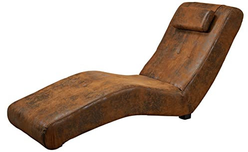 MASSIVMOEBEL24.DE | Spleen - Relax-Liege aus Polyester | vegan | braun | 180x62x87 | Beine aus Holz | Lederlook | Relax-Sessel Fernsehsessel Loungesessel
