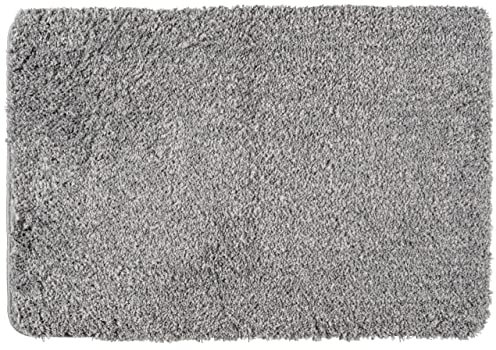 WENKO Badteppich Mélange Light Grey, 60 x 90 cm - Badematte, sicher, flauschig, fusselfrei, Polyester, 60 x 90 cm, Hellgrau