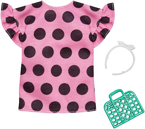 Mattel-Barbie - FXJ13 Fashion - Kleid pink mit schwarzen Tupfen inkl. Tasche und Haarreif, Kleid, Mode, Fashion, Kleidung passend für Barbie