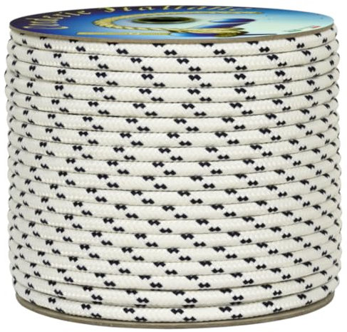 Corderie Italiane 006051978 Treccia mare multiuso giardino e fai da te, stabilizzato ai raggi U.V. resistente a intemperie e agenti atmosferici, 6 mm, 50 mt, colore bianco con spia blu