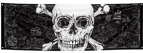 Boland 74109 - Banner Pirat, Größe 74 x 220 cm, Polyester, Totenkopf, Wanddekoration, Hängedekoration, Fahne, Partydekoration, Geburtstag, Halloween, Mottoparty, Karneval
