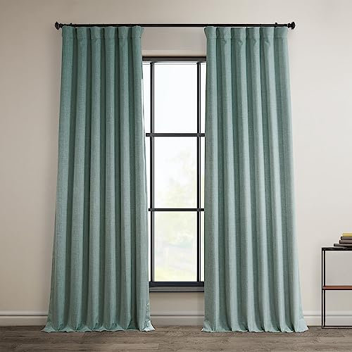 HPD Half Price Drapes Faux Linen Room Darkening Curtains - 96 Inches Long Luxury Linen Curtains for Bedroom & Living Room (1 Panel), 50W X 96L, Sea Thistle