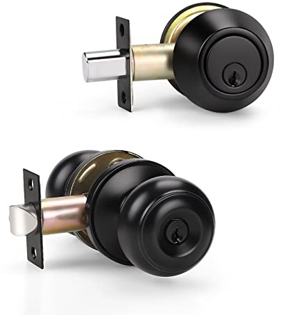 Boutons de porte d'entrée identiques et verrou à double clé - Ensemble de sécurité pour l'entrée et la porte d'entrée - Finition bronze huilé classique bouton 1 Pack noir