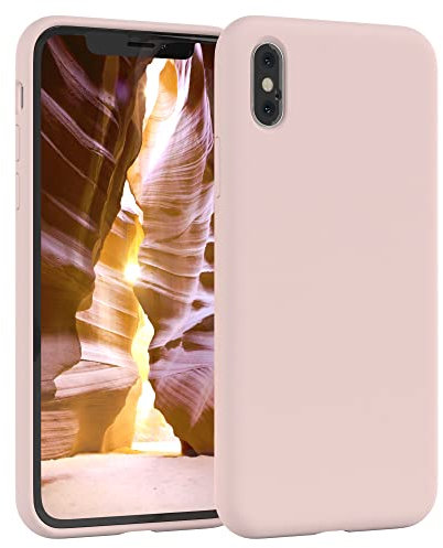 EAZY CASE Premium Silikon Handyhülle kompatibel mit iPhone X/XS, Slimcover mit Kameraschutz und Innenfutter, Silikonhülle, Schutzhülle, Bumper, Handy Case, Hülle, Softcase, Altrosa, Rosa