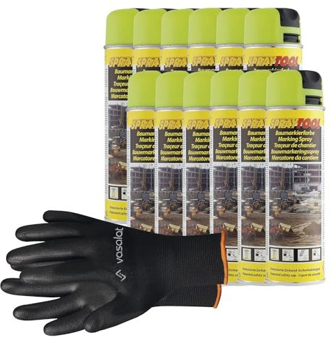 vasalat Markierungsspray Set - Markierspray Neon gelb für schnelle und saubere Markierungen, 12 Stück