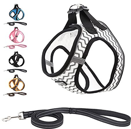 Suredoo Hundegeschirr mit Leine Anti Zug Geschirr Reflektierend Brustgeschirr für Kleine Mittlere Hunde, Haustiere, Welpen, Katzen (XL, Weiß)