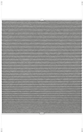 GARDINIA EASYFIX Plissee Lilly Green zum Klemmen, Ohne Bohren, Sichtschutz, Blendschutz, Blickdichtes Faltrollo, Verdunkelung, Recycling Stoff, Grau, 70 x 130 cm (BxH)