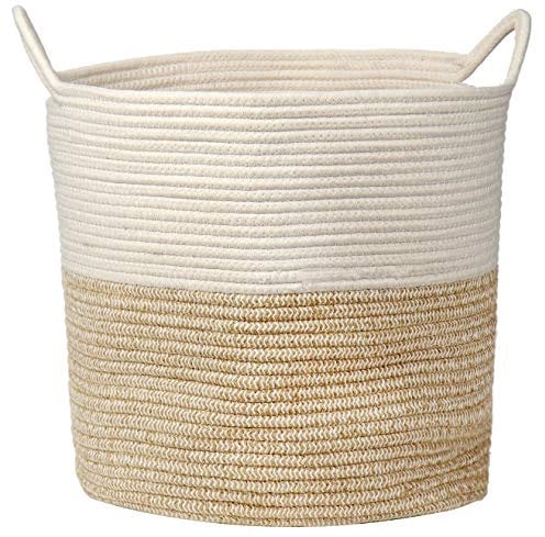 Wäschekorb Aufbewahrungskorb aus Baumwolle Seil Wäschesammler Geflochten Korb Baby Spielzeug-Aufbewahrungsbehälter mit Griff für Wohnzimmer Kinderzimmer Badzimmer 38x38CM