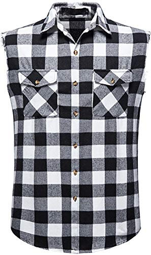 Iris Sprite Ärmelloses Kariertes Herrenhemd, Flanell, Knopfleiste, lockere Passform, mit Tasche, Schwarz-a210, M