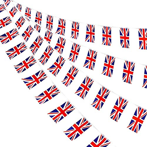Ahfulife Guirnalda Bandera Reino Unido, 30 unidades Banderines de Reino Unido 14×21cm-10m, Banderines de Bandera de Reino Unido para Europeo Fútbol el día Nacional Decoraciones de Bares 1 Paquete