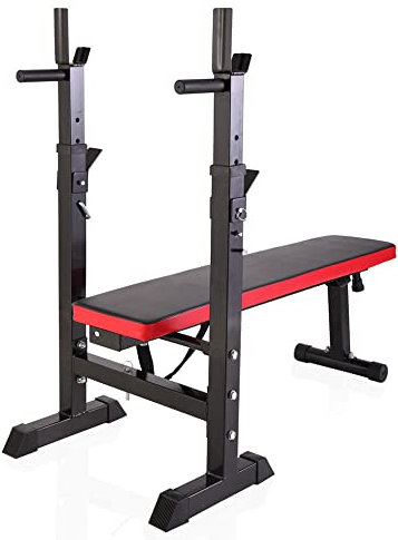 Multifunktions Hantelbank Trainingsbank verstellbar klappbar mit Langhantelablage Hantelbänke Hantelbank Verstellbare Höhe und Neigungswinkel, Klappbar, bis 150kg,Trainingsbank, Flachbank, Schrägbank