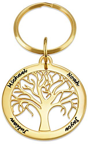 MYKA – Gravé Nom Porte-clés Arbre de Vie Personnalisé en Argent – Sur Mesure Bijoux - Cadeau Pour Elle - Cadeau De Noël