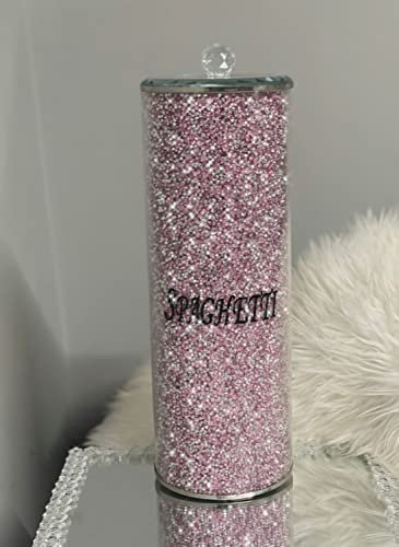 Biznest LATEST PINK SILVER Crushed Diamond Glass SPAGHETTI JAR Crystal Storage Round Tall