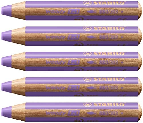 STABILO - Buntstift, Wasserfarbe & Wachsmalkreide - woody 3 in 1 - 5er Pack - pastelllila