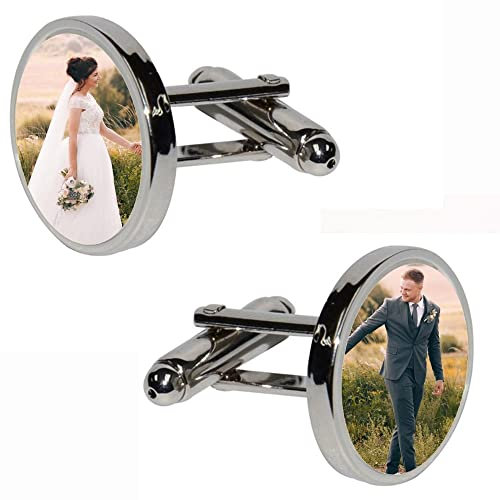 Ocadeau Manschettenknöpfe aus Stahl mit eigenem Foto personalisierbar - Schlichte runde Manschettenknöpfe - Manschettenkknopf 2er-Set zum Selbstgestalten
