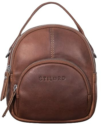 STILORD Polina Frauen Mini Daypack Leder XS City Backpack Tagesrucksack Klein Leder Stadtrucksack Kleine Handy Schultertasche Damen Casual Bag Farbe:sila - braun