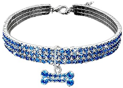 Generic Hausschlüssel Anhänger Hund niedliche Haustier Halsbänder Mini Bling Strass ausgefallene Hundehalskette Mofa Anhänger (Blue, M)