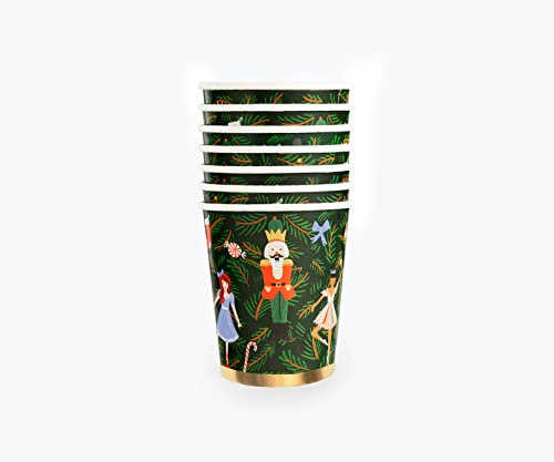 RIFLE PAPER CO. Nussknacker-Becher, 237 ml, bedruckt in voller Farbe, Nussknacker-Charakter-Design, Tassen für Erfrischungen, Goldfolien-Details, perfekt für Feiertagsfeiern mit Familie und Freunden