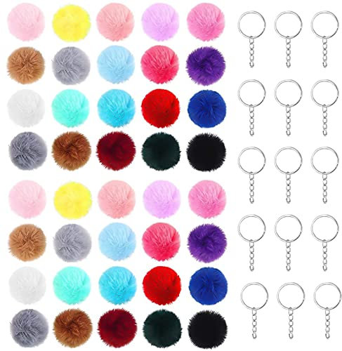 WUERKIYA Pompon Porte Clef 40 pcs Porte Clef Peluche Femme Doux au Toucher Garanti Porte Clef en Vrai Poil de Lapin
