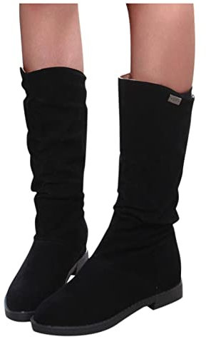 Kobilee Donna Stivali Cowboy Curvy Elasticizzati Larghi Sexy Morbidi Vintage Western Boots Stivali Alti Sopra il Ginocchio con Tacco Caldo Stivaletti Invernali Anfibi Pelle Camoscio Nero 40 EU