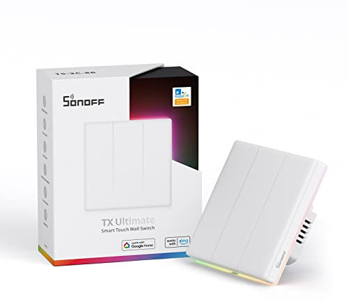 SONOFF T5 3 Gang WiFi Smart Touch Lichtschalter, 2 Wege Wireless Wandlichtschalter, Full Touch, LED, Türklingel Smarte Touchschalter, kompatibel mit Alexa, Google Home, 15 A/3600W